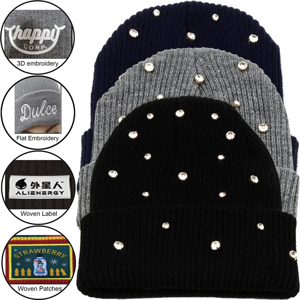 Cuffed knitted beanie with Luxury stone