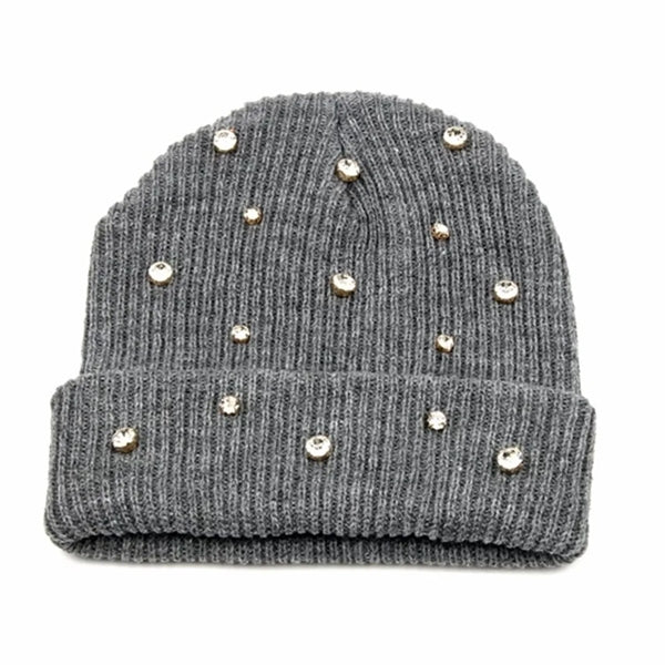 Cuffed knitted beanie with Luxury stone