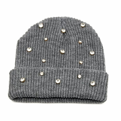 Cuffed knitted beanie with Luxury stone