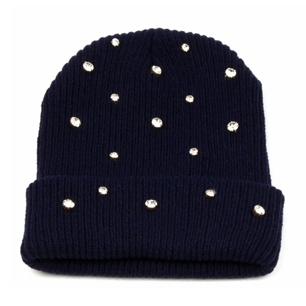 Cuffed knitted beanie with Luxury stone
