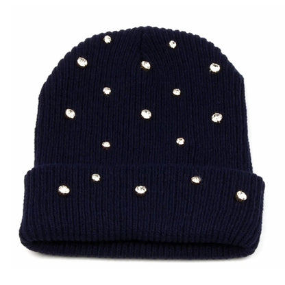 Cuffed knitted beanie with Luxury stone