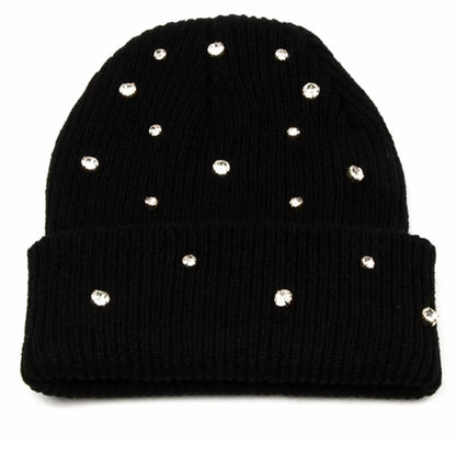 Cuffed knitted beanie with Luxury stone