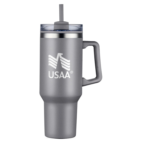 40 oz PP Lined Double Wall Tumbler with Handle and Straw