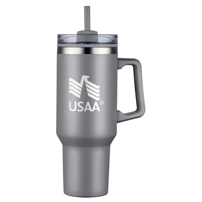 40 oz PP Lined Double Wall Tumbler with Handle and Straw
