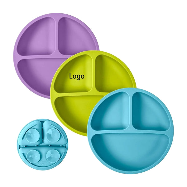 Silicone Three-Compartment Baby Plate With Suction Cup
