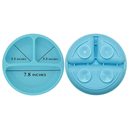 Silicone Three-Compartment Baby Plate With Suction Cup