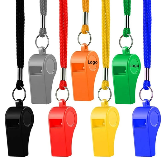 Multi-Colored Plastic Whistle With Lanyard