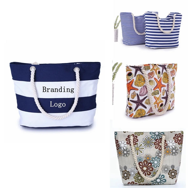 Striped Canvas Tote Shoulder Beach Bag