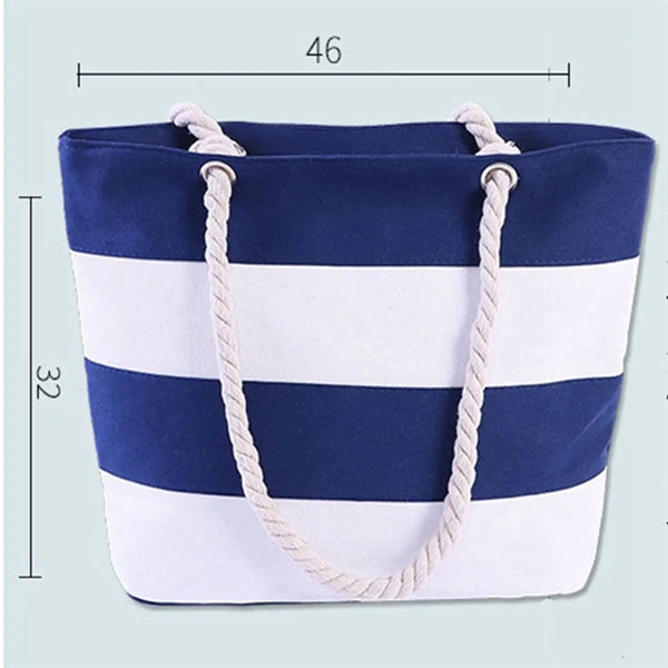 Striped Canvas Tote Shoulder Beach Bag
