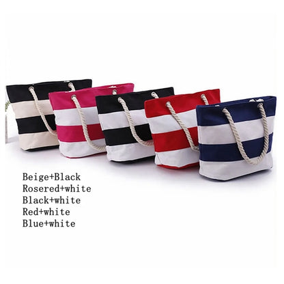 Striped Canvas Tote Shoulder Beach Bag