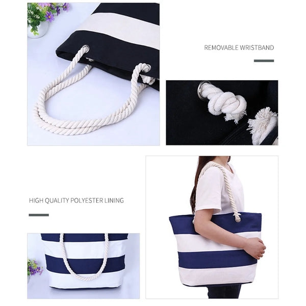 Striped Canvas Tote Shoulder Beach Bag