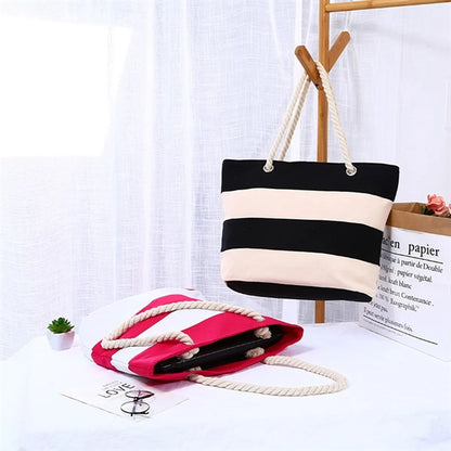 Striped Canvas Tote Shoulder Beach Bag