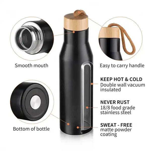 17oz Double Wall Sport Bottle With Bamboo Lid