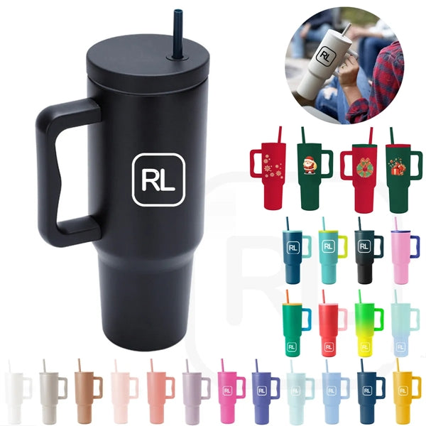 40oz Stainless Steel Insulated Tumbler w/ Handle and Straw