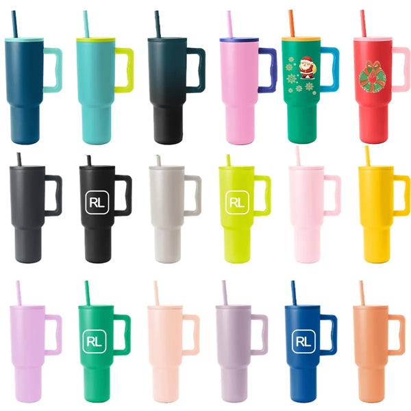 40oz Stainless Steel Insulated Tumbler w/ Handle and Straw
