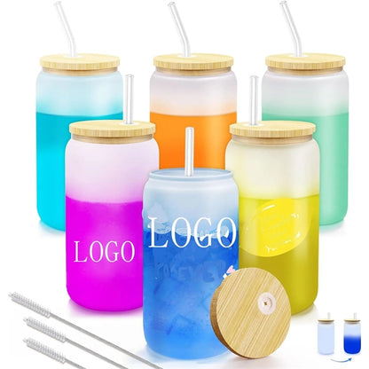 Color Changing Glass Cups with Lids and Straw 16oz