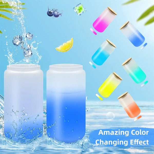 Color Changing Glass Cups with Lids and Straw 16oz