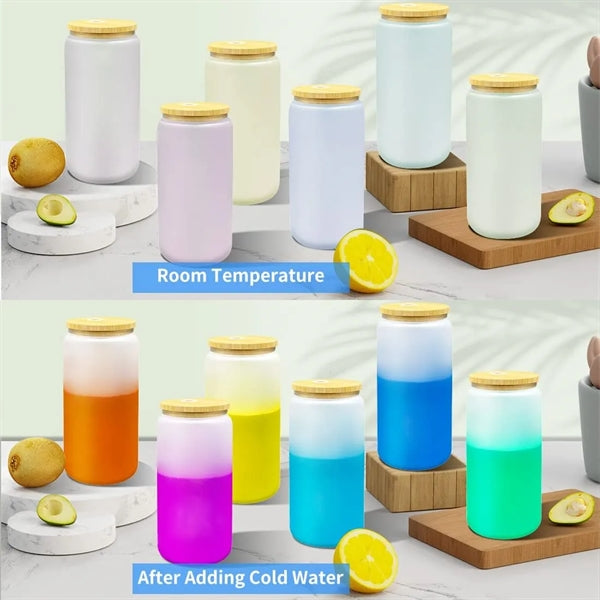 Color Changing Glass Cups with Lids and Straw 16oz