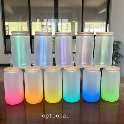 Color Changing Glass Cups with Lids and Straw 16oz