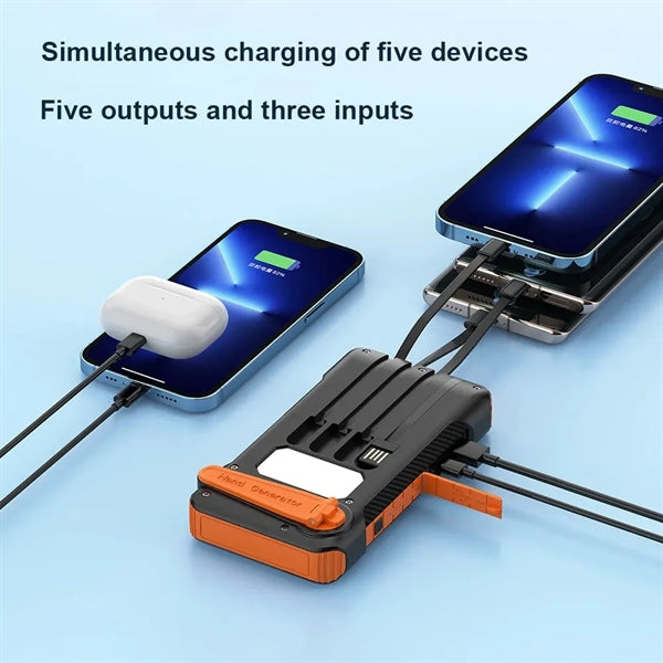 Hand Crank Solar LED Powerbank Charger with cables 10000mA