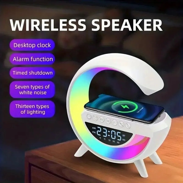 LED Light Wireless Charger Station with Speaker Alarm Clock