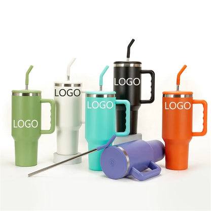 40oz Large Stainless Steel Tumbler with Handle and Straw