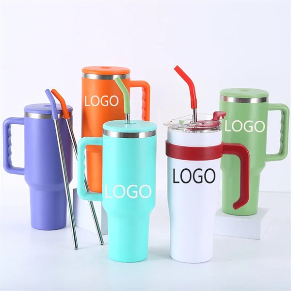 40oz Large Stainless Steel Tumbler with Handle and Straw
