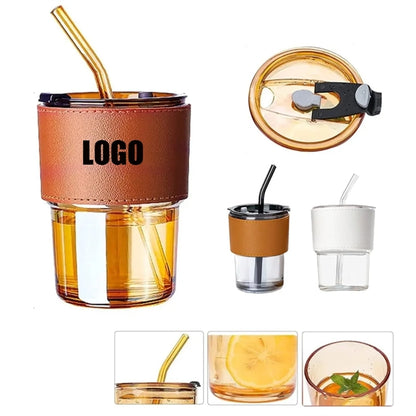 Glass Tumbler With Drinking Straw and Lid