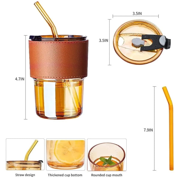 Glass Tumbler With Drinking Straw and Lid