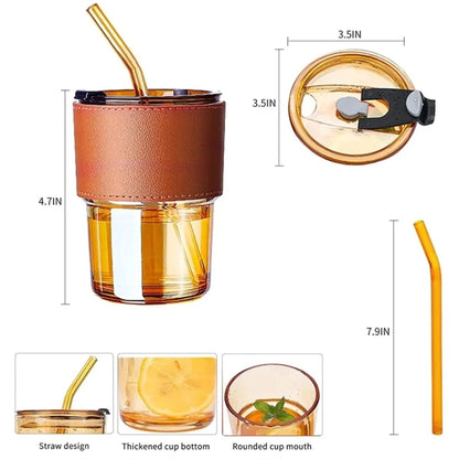Glass Tumbler With Drinking Straw and Lid