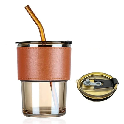 Glass Tumbler With Drinking Straw and Lid