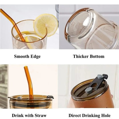 Glass Tumbler With Drinking Straw and Lid