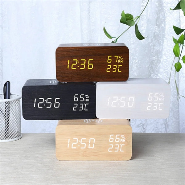 Wooden Wireless Charger Alarm Clock