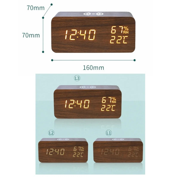 Wooden Wireless Charger Alarm Clock
