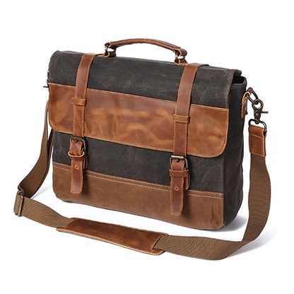 Genuine Leather Waxed Canvas Messenger Bag