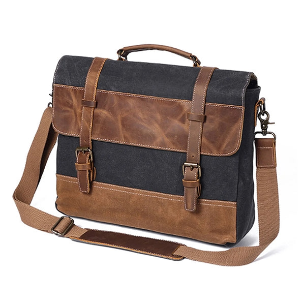 Genuine Leather Waxed Canvas Messenger Bag