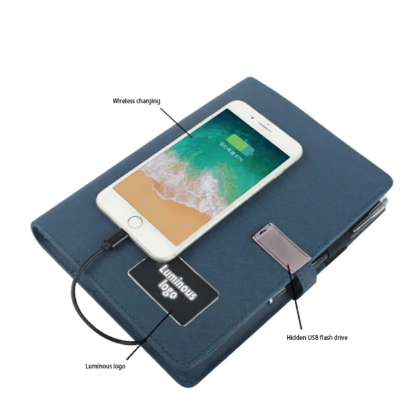 Multifunctional A5 Leather Wireless Charging Notebook
