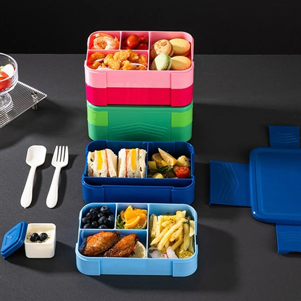 Double Stackable Sauce Bento Box with Cutlery