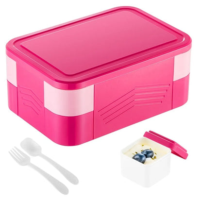 Double Stackable Sauce Bento Box with Cutlery