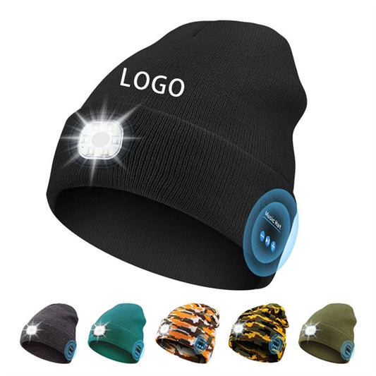 LED Knit Beanie Hat With Wireless Headset