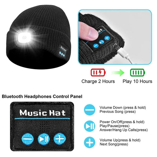 LED Knit Beanie Hat With Wireless Headset
