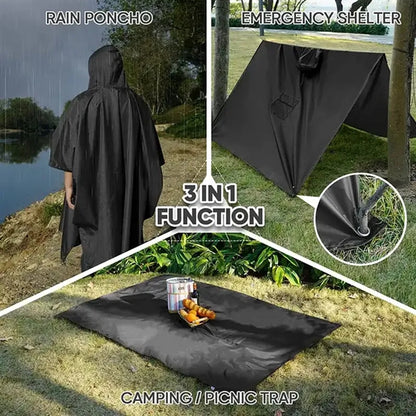 Unisex Hooded Rain Poncho Raincoat With Pockets