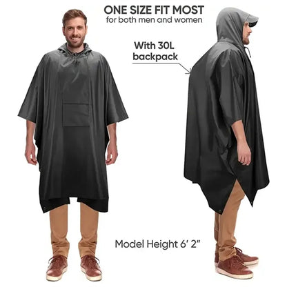 Unisex Hooded Rain Poncho Raincoat With Pockets