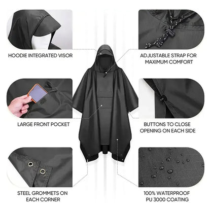 Unisex Hooded Rain Poncho Raincoat With Pockets
