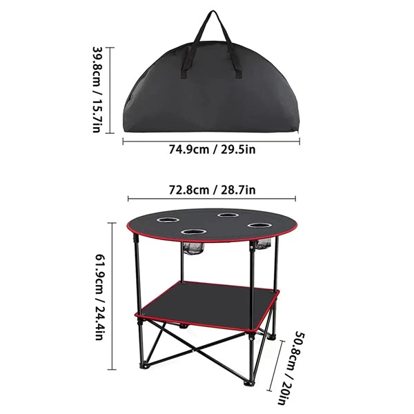 Folding Beach Camping Picnic Table with 4 Cup Holders