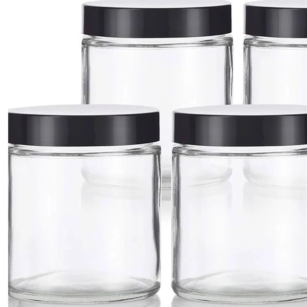 4 oz Clear cosmetic bottle Glass Jar with black lid