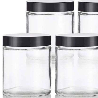 4 oz Clear cosmetic bottle Glass Jar with black lid