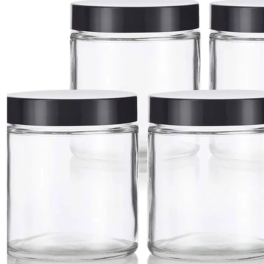 4 oz Clear cosmetic bottle Glass Jar with black lid