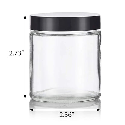 4 oz Clear cosmetic bottle Glass Jar with black lid