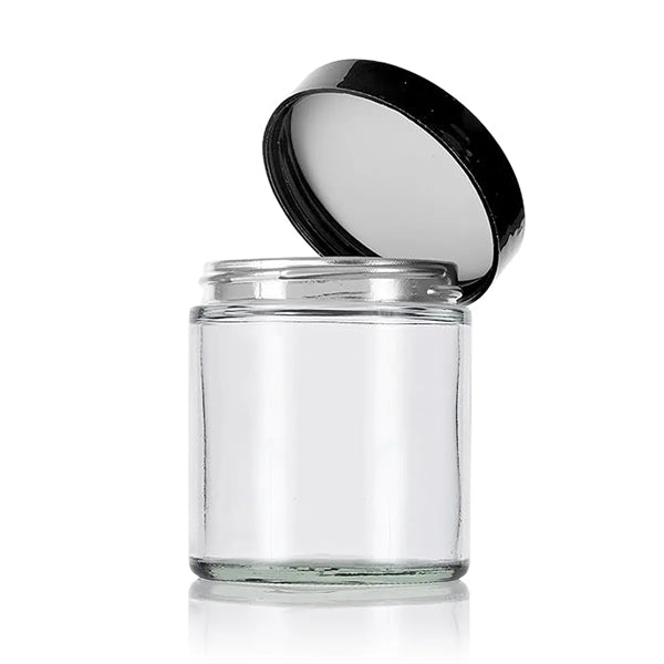 4 oz Clear cosmetic bottle Glass Jar with black lid